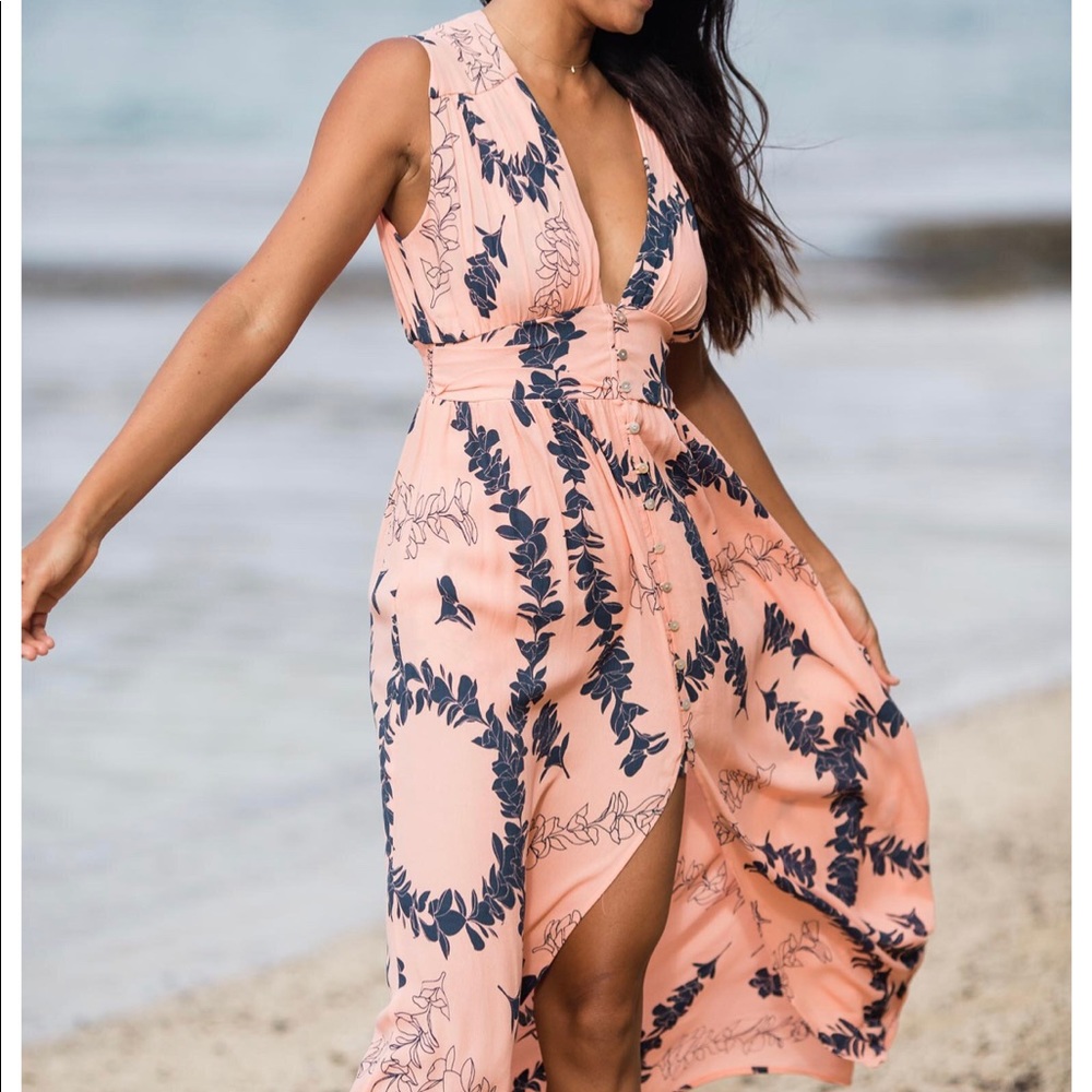 XS Ava Sky dress Devin in Guava Plumeria Lei sold out online and in store